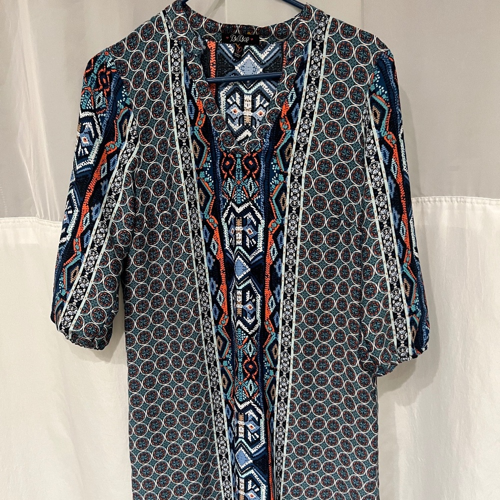 BeBop Printed Dress  3/4 Sleeve  V-Neck  Size L
